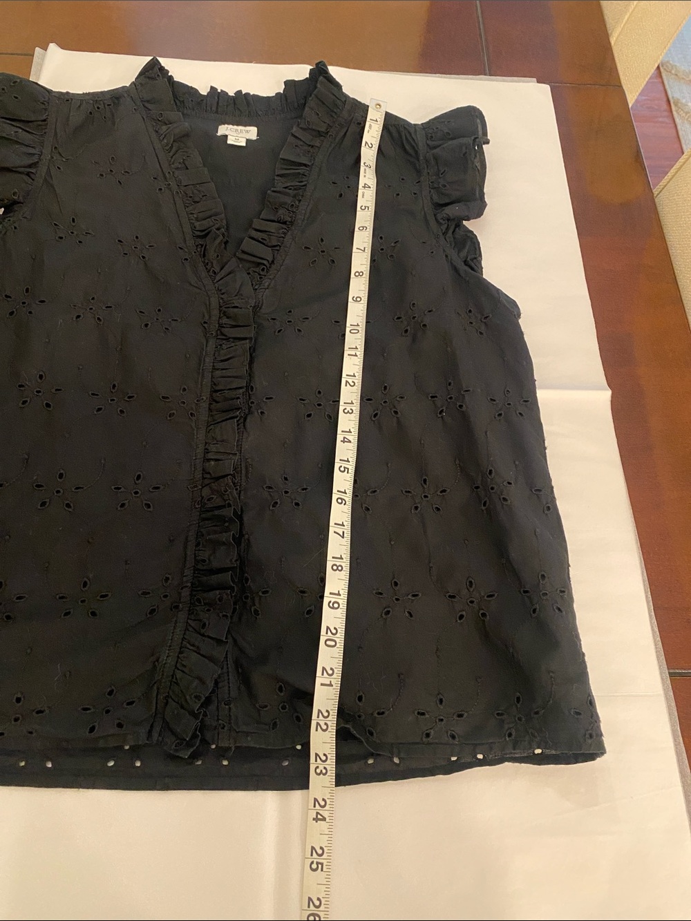 J. Crew Black Eyelet Ruffle Sleeveless Top Medium Cottagecore Feminine Blouse - Picture 6 of 7